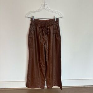 Exquise Brenna Faux Leather Wide-Leg Pants in Brown